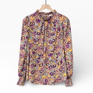 Jodifl Can't Change Purple Ditsy Floral Long Sleeve Feminine Blouse Size Small